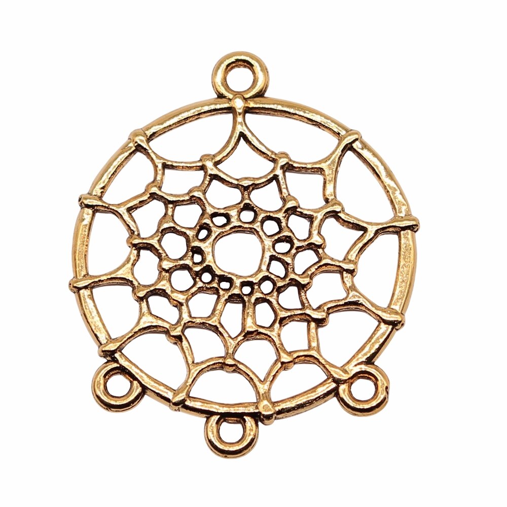 WYSIWYG 10pcs 28x34mm Metal Alloy Dream Catcher Connector For Diy Jewelry Dream Catcher Pendant Charms Diy Making: Antique Gold Color