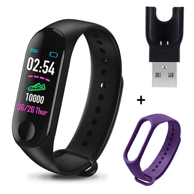 M3 Smart Bracelet Heart Rate Blood Pressure Health Waterproof Smart Watches M3 Pro Bluetooth Watch Wristband Fitness Tracker: Black Purple
