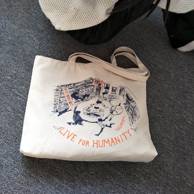 Kvinnlig handväska kvinnor canvas väskor bokstäver tryckta bomullstyg shoppingväska återanvändbara eko resväskor för kvinnor shopper
