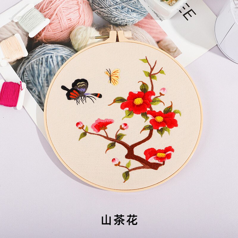 Chinese DIY Embroidery Art Kit Flower Pattern Printed Needlework Cross Stitch Hoop Set Sewing Craft Painting: 5 NO HOOP / NO HOOP kit