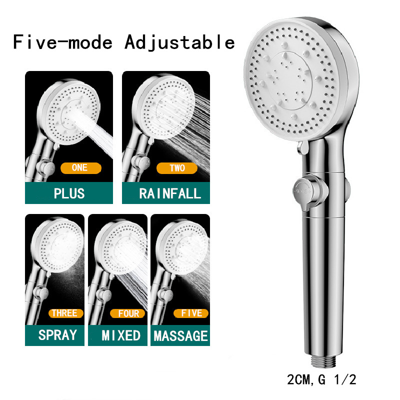 high pressure black shower head 5 functions with switch on/off button spray Water Saving Shower Adjustable Bath shower