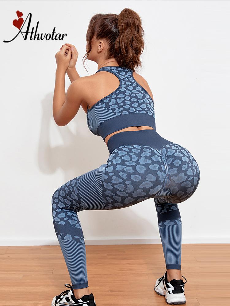 Athvotar Luipaard Print Sport Past Vrouwen Naadloze 2Pcs Yoga Set Hoge Taille Fitness Kleding Sport Outfit Voor Vrouw