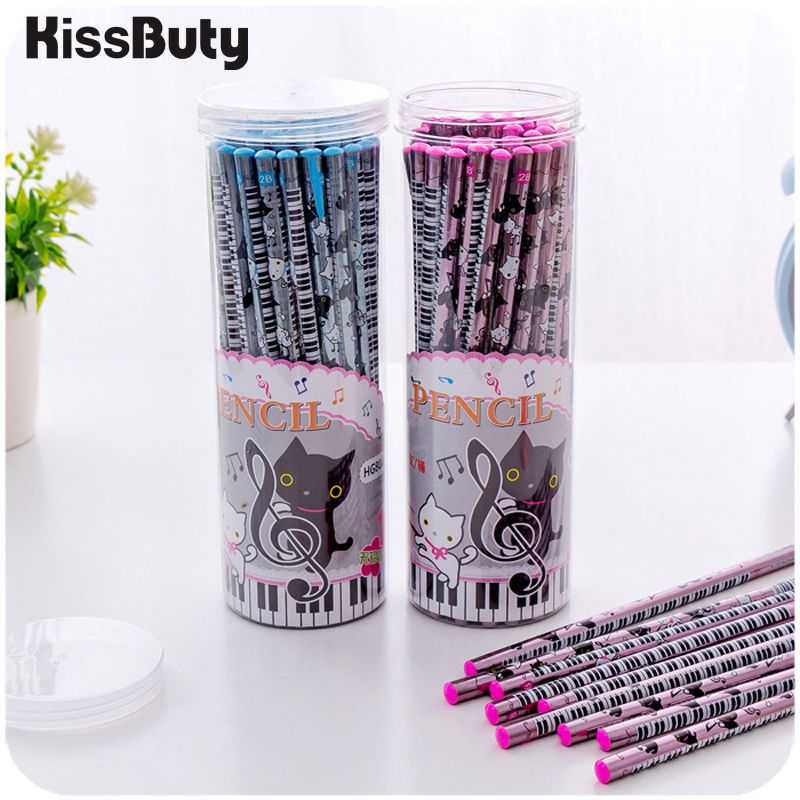 12pcs/Set Cute Cat 2B Pencil Standard Wooden Pencil Student Stationery Writing Drawing Pencils School Office Supply