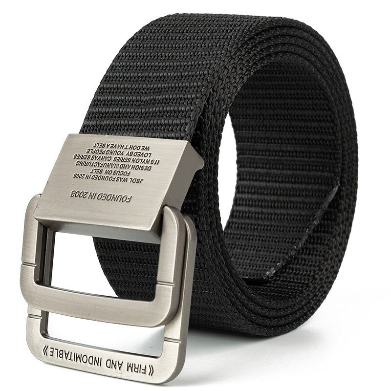 Cinturón de nailon con hebilla de doble anillo para hombre y mujer, cinturón informal de aleación de 3,8 cm, cintura para pantalones de estudiante juvenil, novedad: A