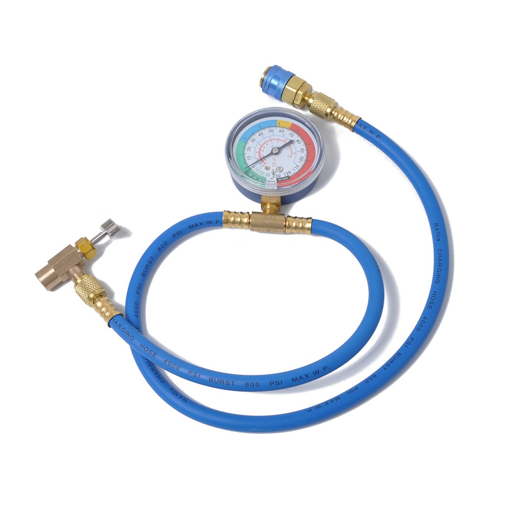 Car AC Air Conditioning R134A Refrigerant Recharge Hose w/ Pressure Gauge Measuring Kit Copper Auto Car Accessories