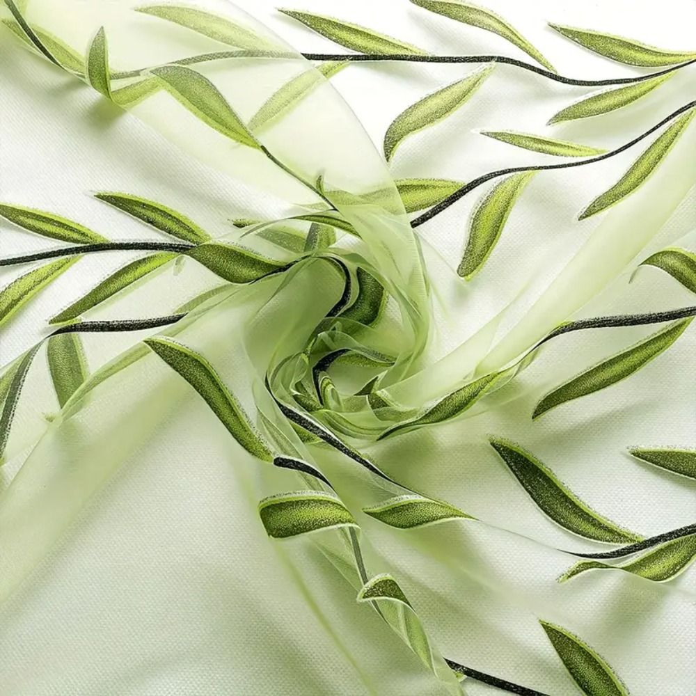 Cortina de tule para tratamento de janela, cortina de folha de salgueiro, estilo pastoral, gaze, romântico, verde, transparente, sala de estar