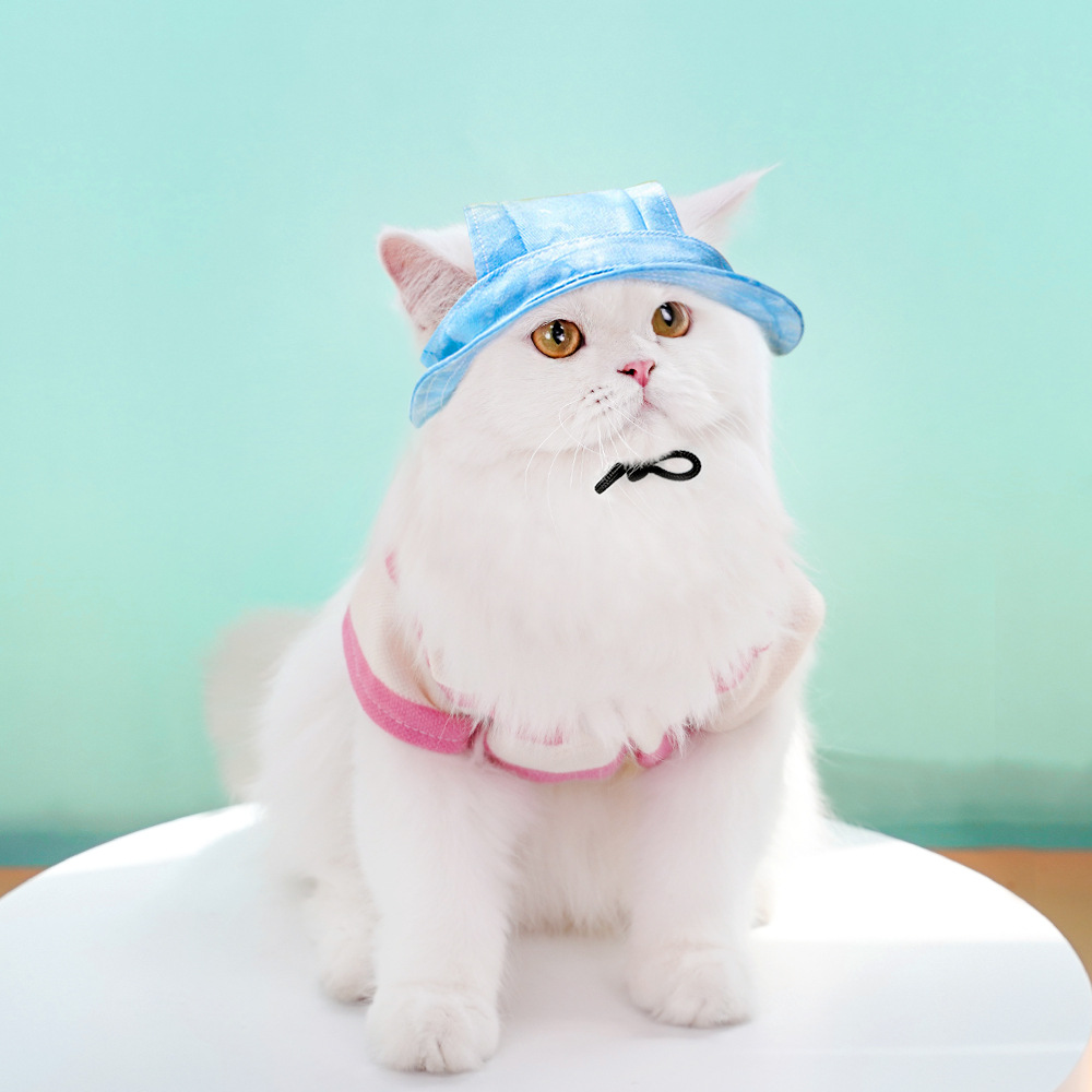 Gorros para perros y gatos con cuerda ajustable, sombrero para mascotas pequeñas y medianas, sombrero para cachorros, accesorios para perros pequeños: L / Azul