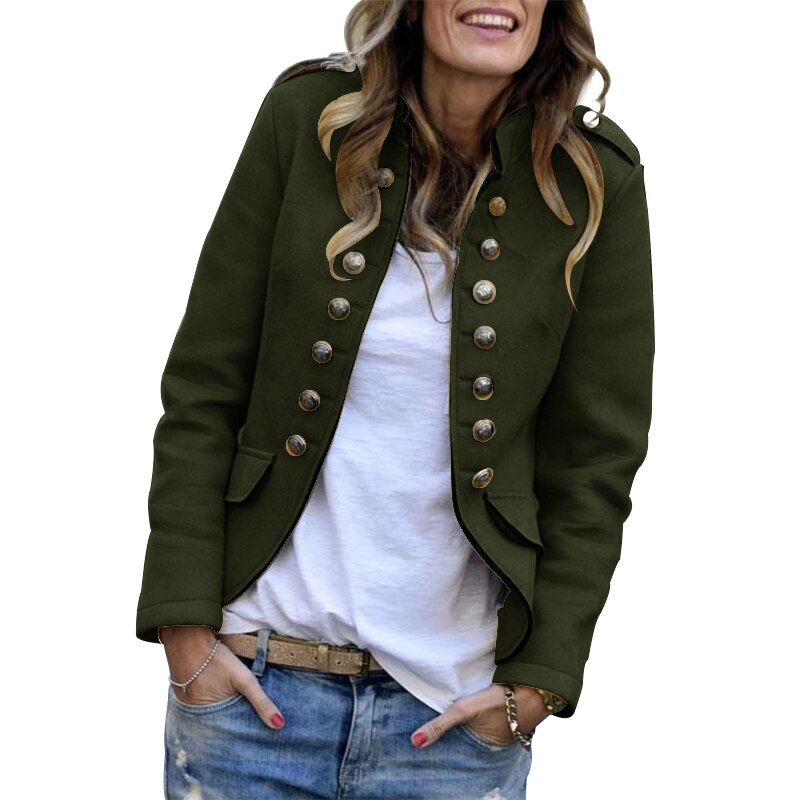 Abrigos de cuello alto para mujer Chaquetas ZANZEA Otoño Invierno abrigos de manga larga Casual para mujer prendas de vestir sólidas chaquetas frontales abiertas: Verde militar / L