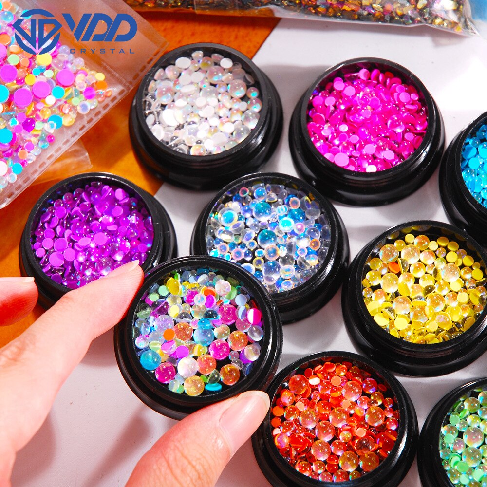 10G Gemengde Grootte Nail Art Mermaid Ronde Glazen Steentjes Mermaid Plaksteen Crystal Diy 3D Kralen Glitter Stones Decor Accessoires