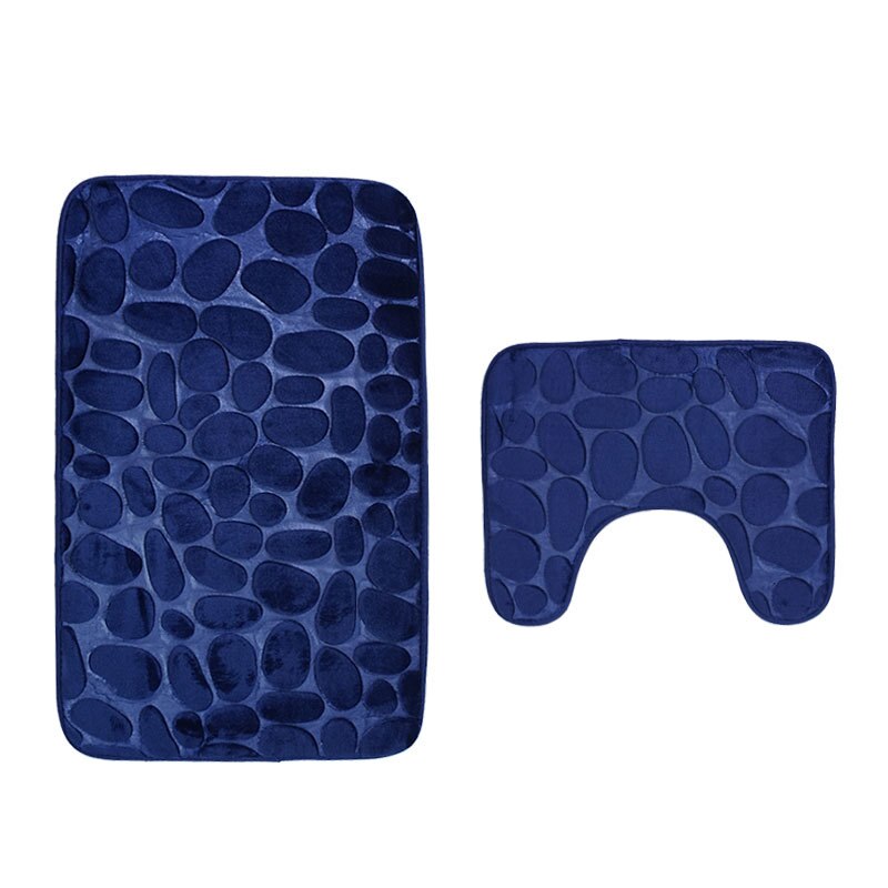 2 stk/sæt badeværelse toiletmåtte absorberende blødt sæt  of 2 memory foam måtte u-form badeværelse toilet gulv brusetæppe skridsikker ekstra måtte: Marine blå