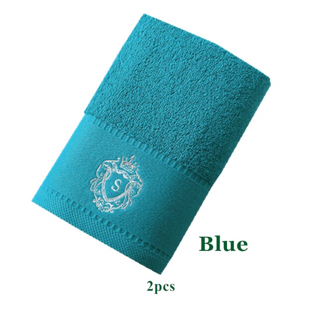 2Pcs 5 Sterren Luxe Hotel Satijn Handdoek Badkamer 100% Katoen Paar Douche Voor Thuis 35*78 Cm wit Blauw Grijs 3 Kleur Handdoek: Blauw
