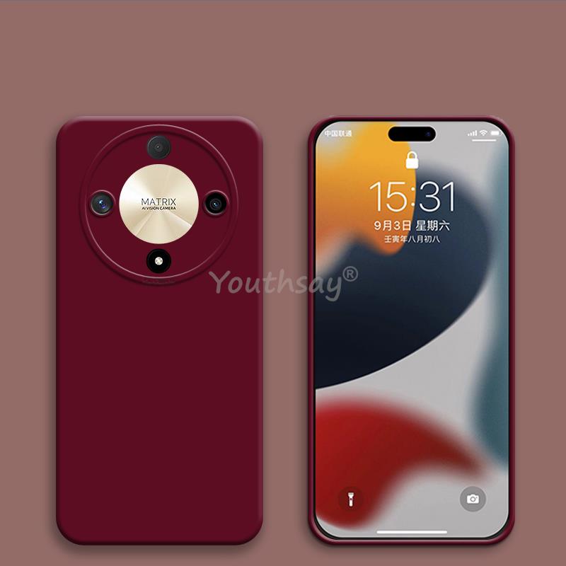 Hoesje voor honor  x9b met camerabescherming, vloeibare siliconen hoes, anti-telefoonhoesje voor honor  x9b  x9b: Wijnrood