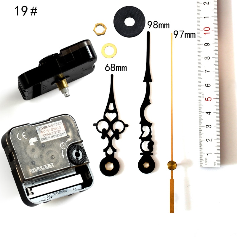 Ostar F333 5mm schroef as lengte Quartz Uurwerk met 19 # Zwarte handen en noten DIY Wandklok accessoire Kits