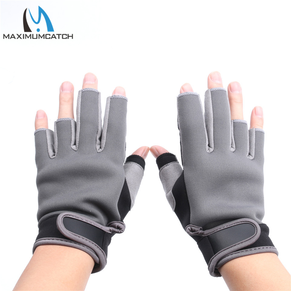 1 par de guantes de pesca de neopreno elásticos de medio dedo Maximumcatch, guantes de pesca antideslizantes impermeables, Color negro y gris