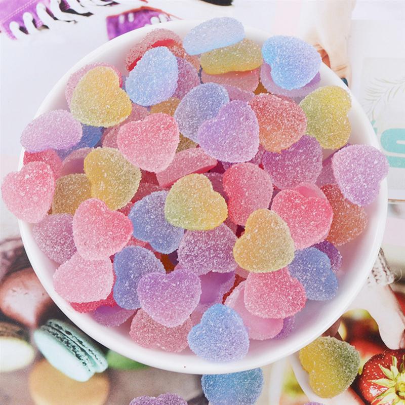100Pcs Simulatie Jelly Candy Heart Shape Resin Snoepjes Diy Accessoires Voor Telefoon Cover Decor