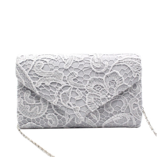 Bolso de mano con encaje Floral para mujer, monedero nupcial boda: Plata