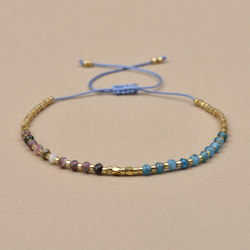 2 x 3mm dobbel steinarmbånd med naturstein og frøperler, justerbare armbånd som passer for menn og kvinner til daglig bruk.