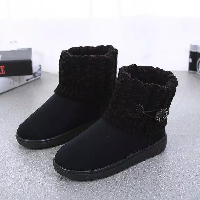 Winter Große Mädchen Schnee Stiefel Frau Wilden Gestrickte nackt Stiefel freundlicher Dicke Warme Schüler Anti-Schleudern große Größe Mädchen schnee Stiefel: schwarz / 5