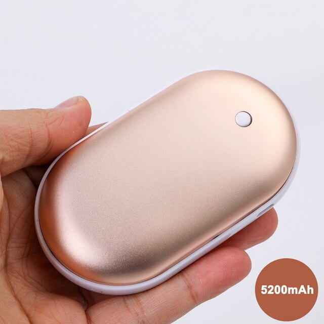 Calentador de manos eléctrico recargable por USB de 5200mAh, calentador de doble cara de invierno, Mini cargador de bolsillo de larga duración de 5V, calentador de manos 2 en 1: rose gold