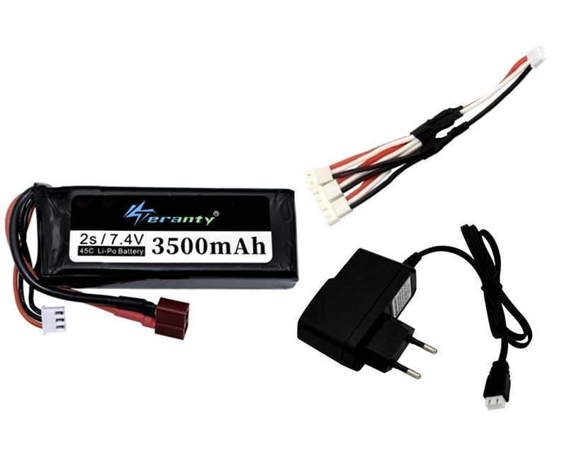 Batterie für wltoys 7,4 2s 3500 v mah wiederauf ladbare lipo batterie und ein ladegerät für wltoys rc auto boot lipo batterie: Black