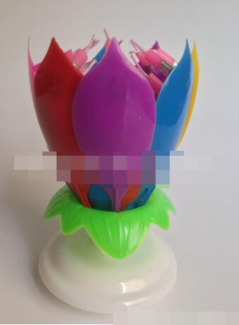 Musical Birthday Candle Flower Lotus Beautiful Happy Birthday Party Rotating Light Decoration Music Candle Lamp
