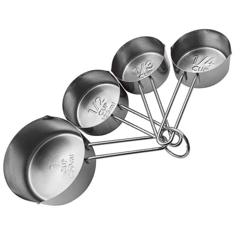 Stainless Steel Measuring Spoons Cup Set Baking Milk Coffee Spoon Flour Liquid Measuring Tool Cooking Kitchen Accessories Gadget: L-4pc-Silver