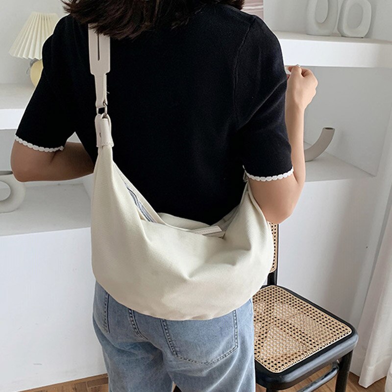 Vrouwen Casual Canvas Tas Rits Hobos Tas Grote Capaciteit Crossbody Tassen Vrouwen Leisure Schouder Handtassen Soild Handtassen