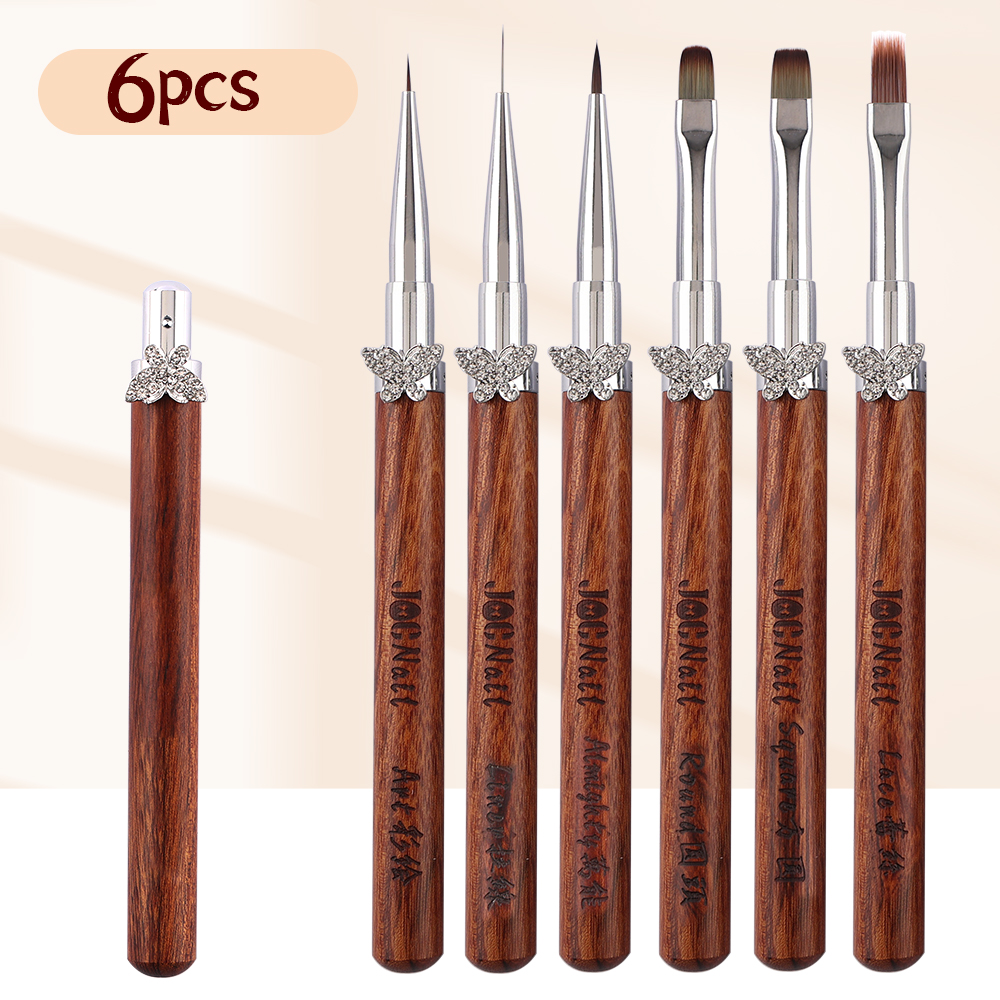 Nagelkonstborsteset avtagbar stång zirkonfjäril sandelullshandtag kantkrok uv-gelnagelborste nagelkonstverktyg: Orange