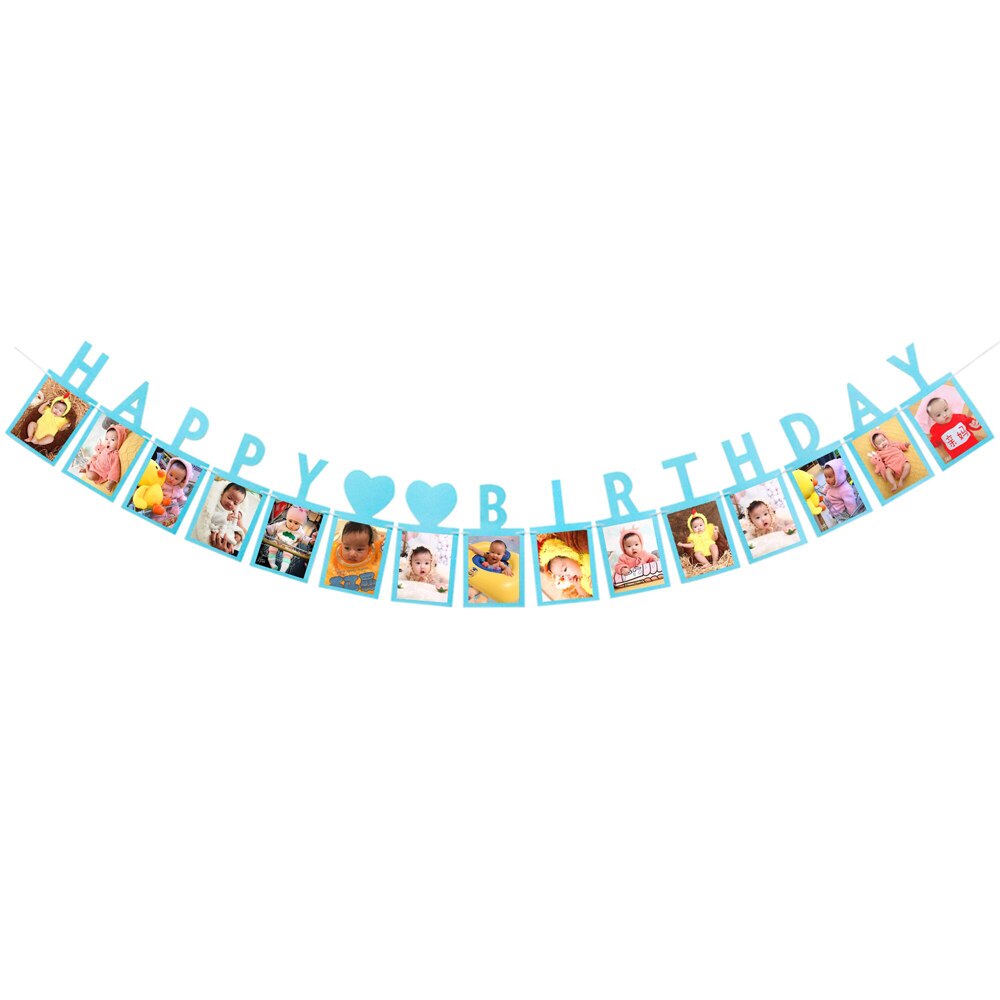 Marco de fotos de feliz cumpleaños para niños, banderines con banderas para de cumpleaños, decoración para niños, bebés y niñas, suministros de guirnalda: blue
