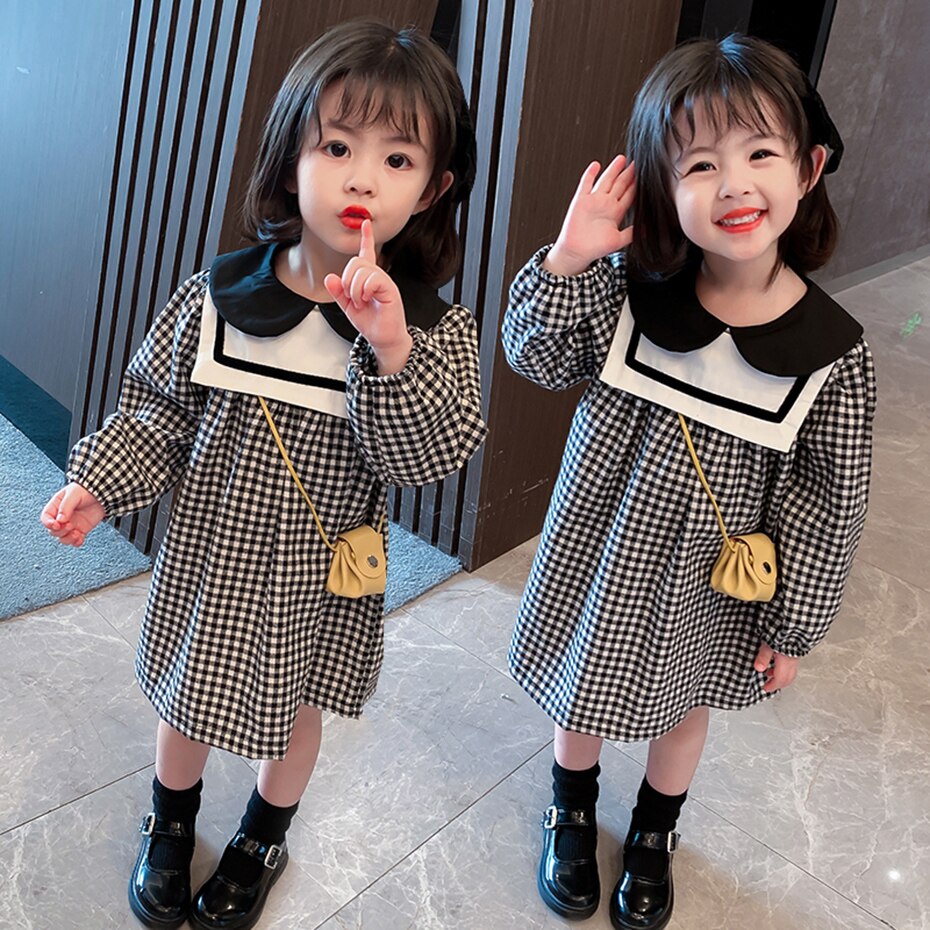 Toddler Girls Dress Plaid Pattern Girls Party Dress stile Casual abiti per bambini primavera autunno abbigliamento per ragazze