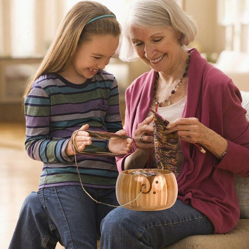 Dustproof Natural Wooden Wool Yarn Storage Bowl Crochet Knitting Needle Storage Holder Knitting Supplies Organizer