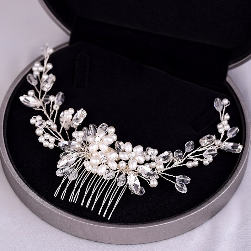 Peineta para el pelo de boda, horquillas y pinzas para el pelo de perlas para mujer, tocado de novia con diamantes de imitación, accesorios de joyas para el cabello de novia, 2025: PLATEADO