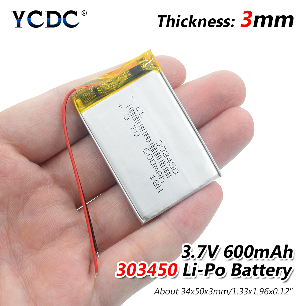 3.7V,600mAH 303450 303550 PLIB polymer lithium ion / Li-ion Rechargeable battery for dvr,GPS,mp3,mp4,E-book, LED light,speaker: 1 Piece