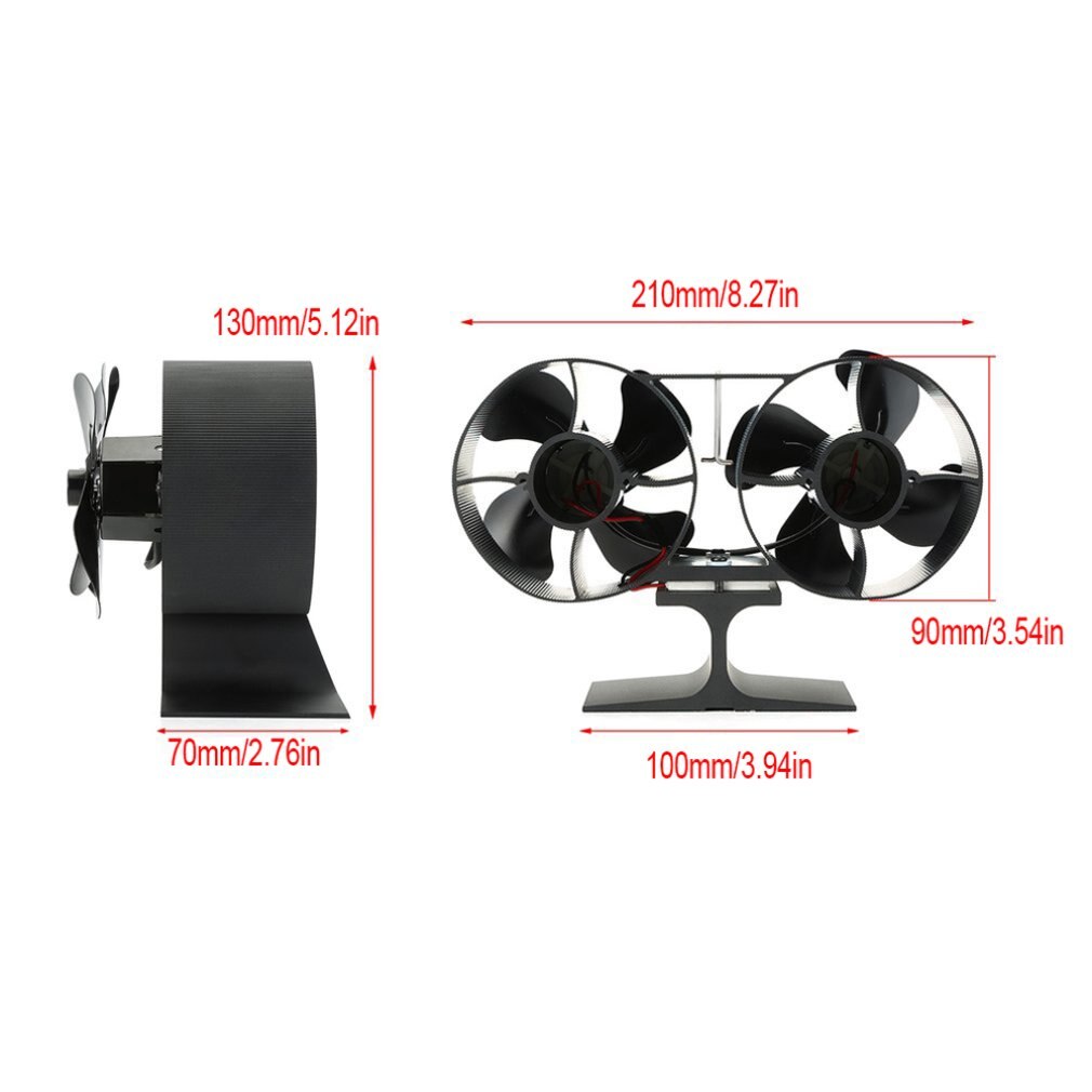 Dual Head 8 Blades Powered Stove Fan Aluminium Silent Eco-Friendly For Wood Log Burner Fireplace Fan