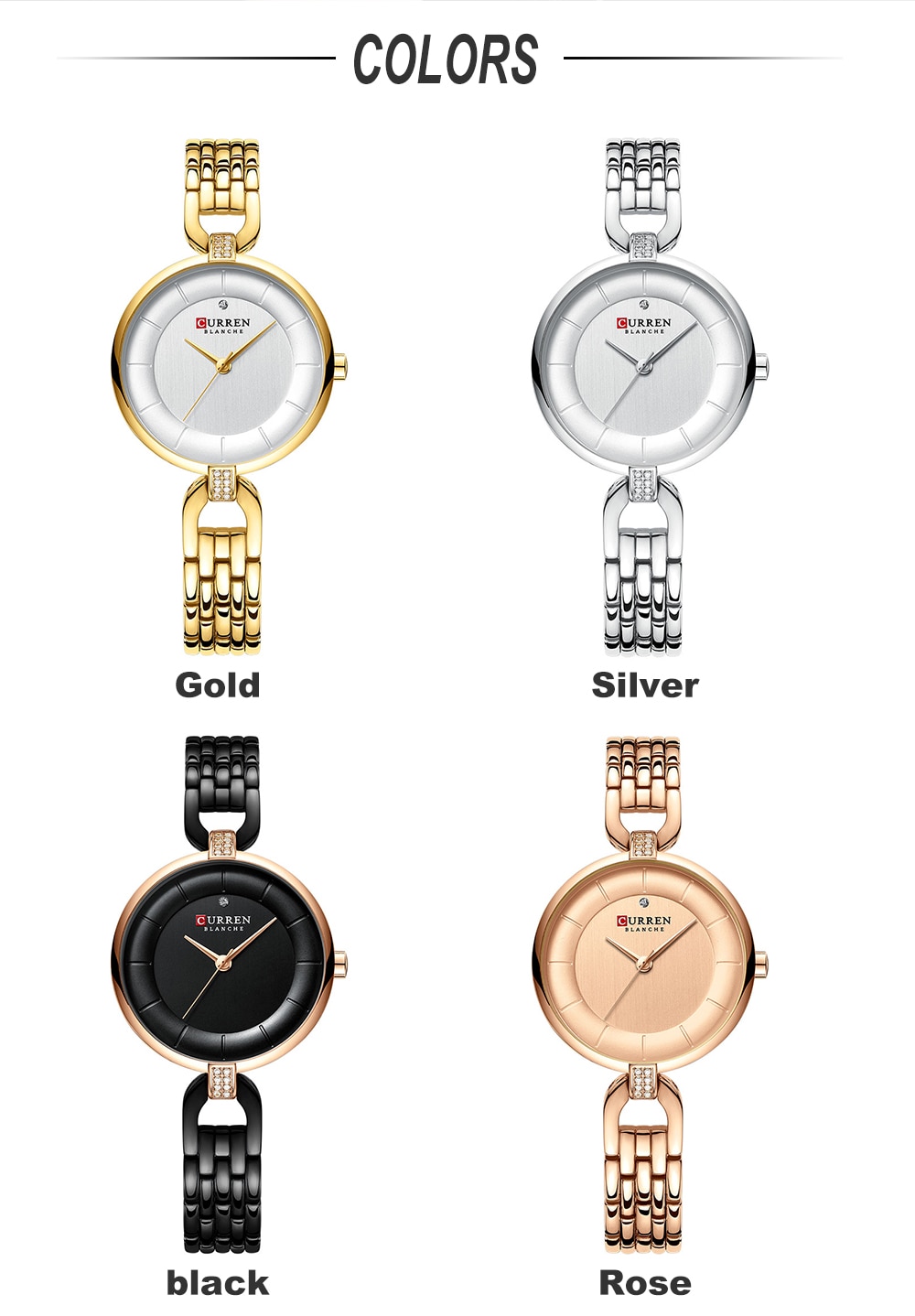 Curren zwarte dameshorloge met armband, luxe quartz analoog roestvrij staal, waterdichte dameshorloges