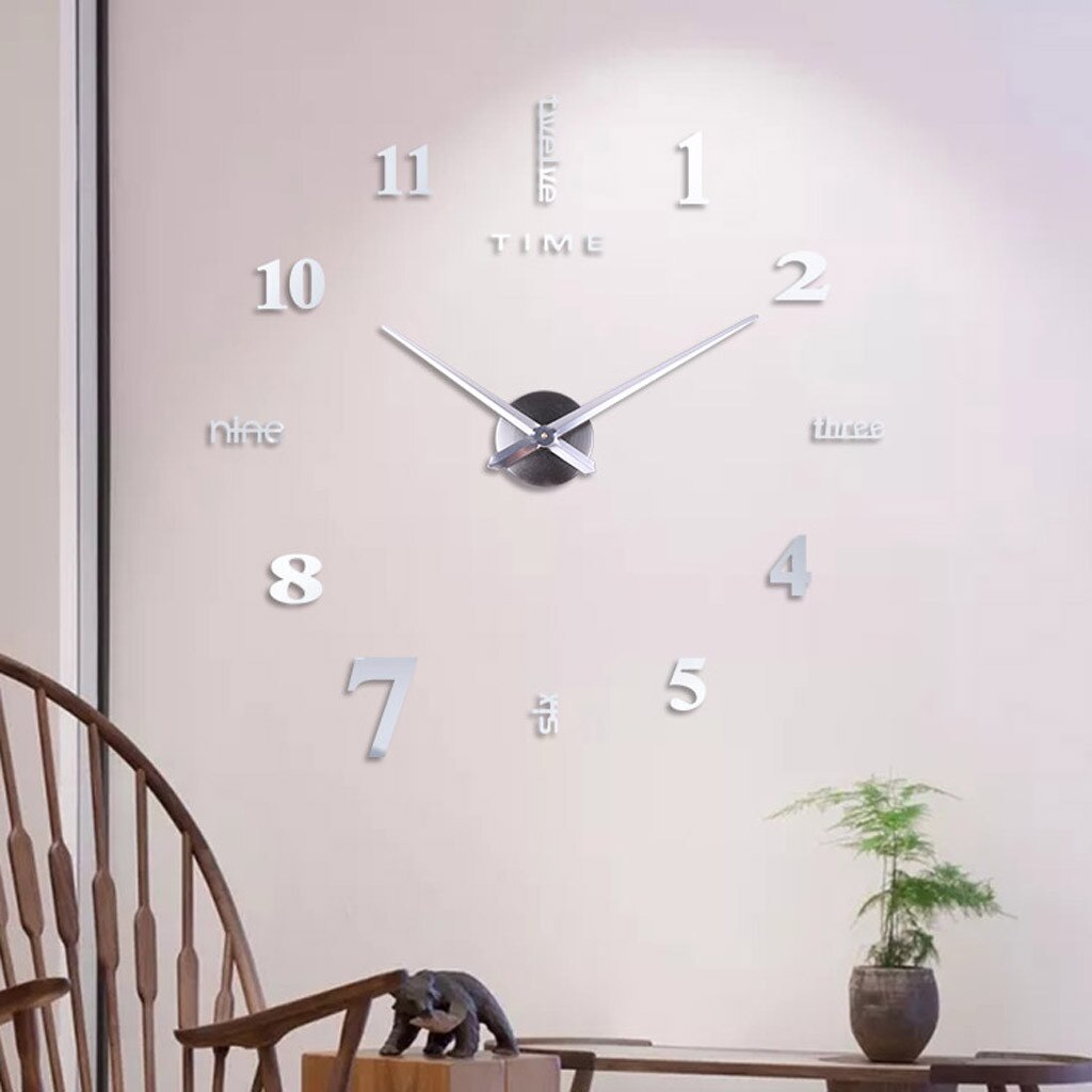 Moderne Diy Aantal Wandklok 3d Spiegel Oppervlak Sticker Art Giant Wandklok Horloge Met Romeinse Cijfers Klok Home Office decor: Silver