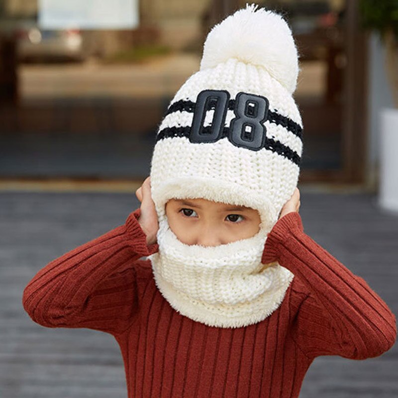 Vinterstrikket hat til piger varme beanies skullies skihue med aftagelige briller til børns udendørs sportshue: Barn hvid
