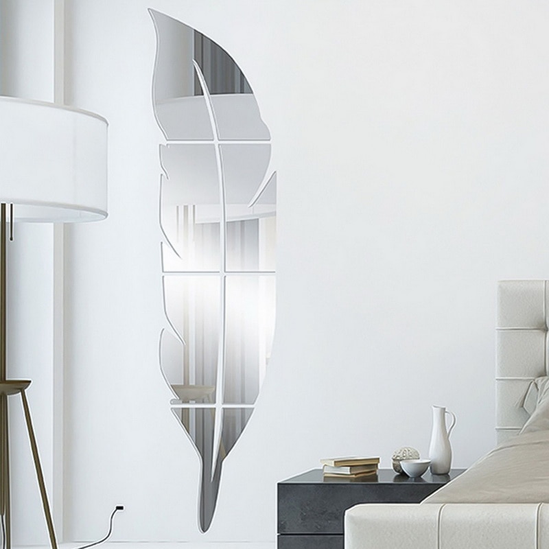 Diy fjer plume 3d spejl væg klistermærke til stue kunst hjem indretning vinyl mærkat akryl klistermærke vægmaleri vægdekoration