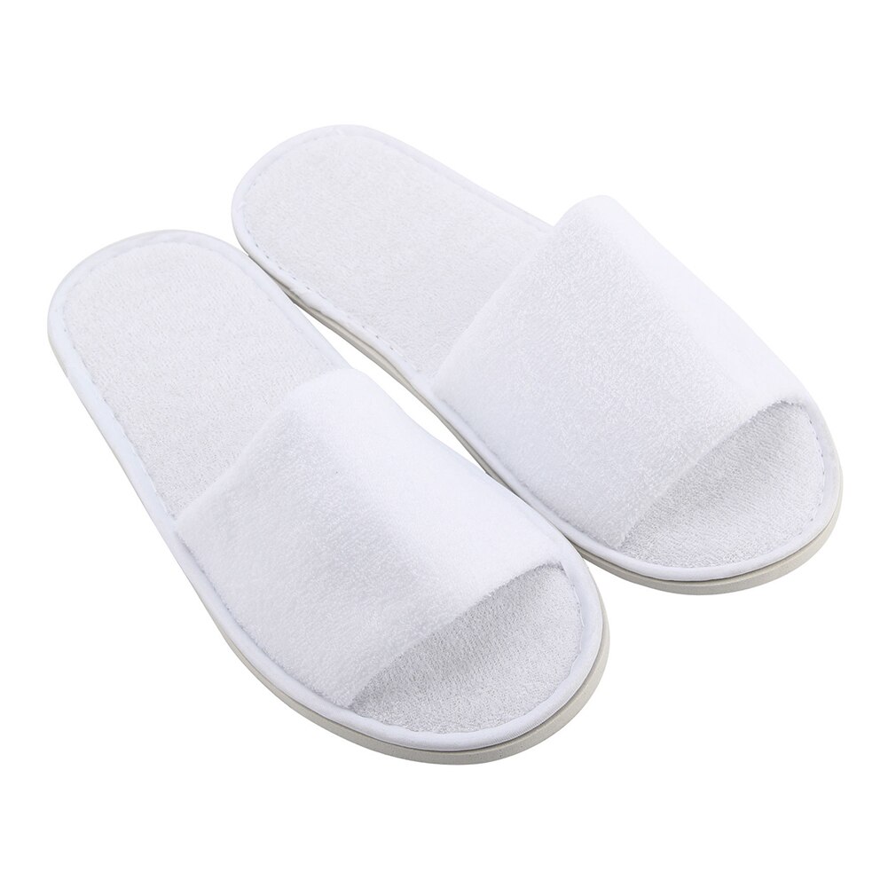 5 paar witte badstof wegwerp slippers voor in hotels, badstof spa feestschoenen