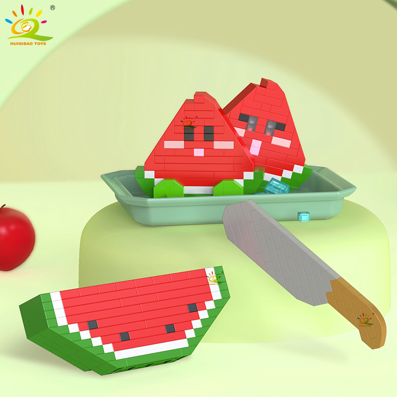 HUIQIBAO Mini Cute Fruit Micro Building Blocks 3D Diamond Model Lemon Bricks DIY City Construction Toys for Children Kids