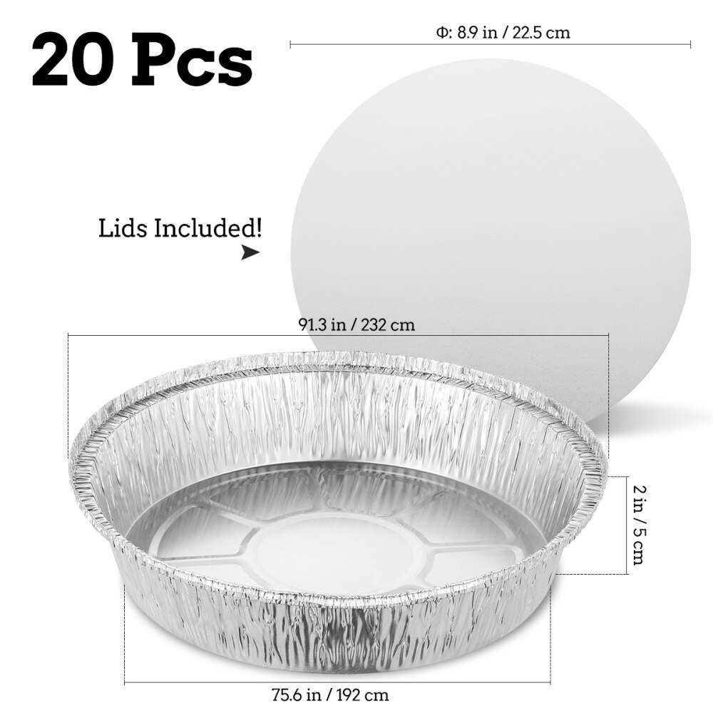 20pcs Aluminum Foil Pans Portable Pie Pans Steam Pans Food Containers with Lids for Baking Cooking