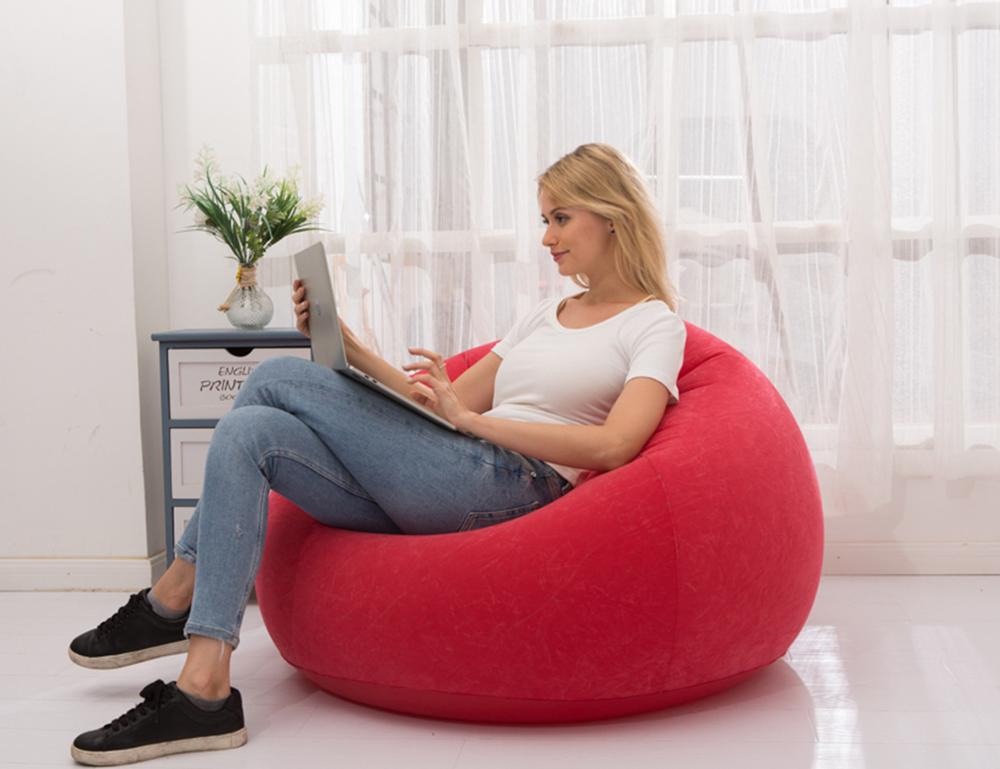 Modern ball shape flocking PVC inflatable sofa , living room bean bag chair