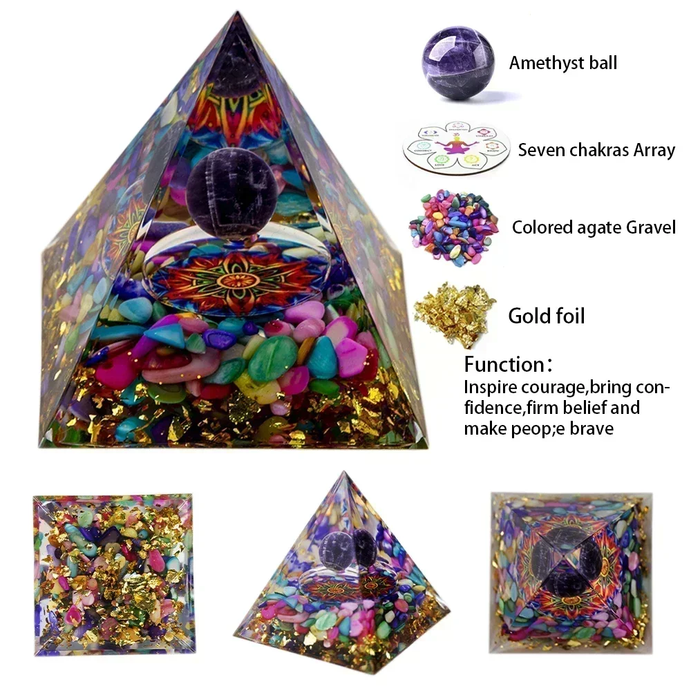 Generador de energía de cristal Natural pirámide peridoto amatista Reiki curación Chakra pirámide de resina decoración egipcia decoración de la habitación 1 ud.: Amarillo claro