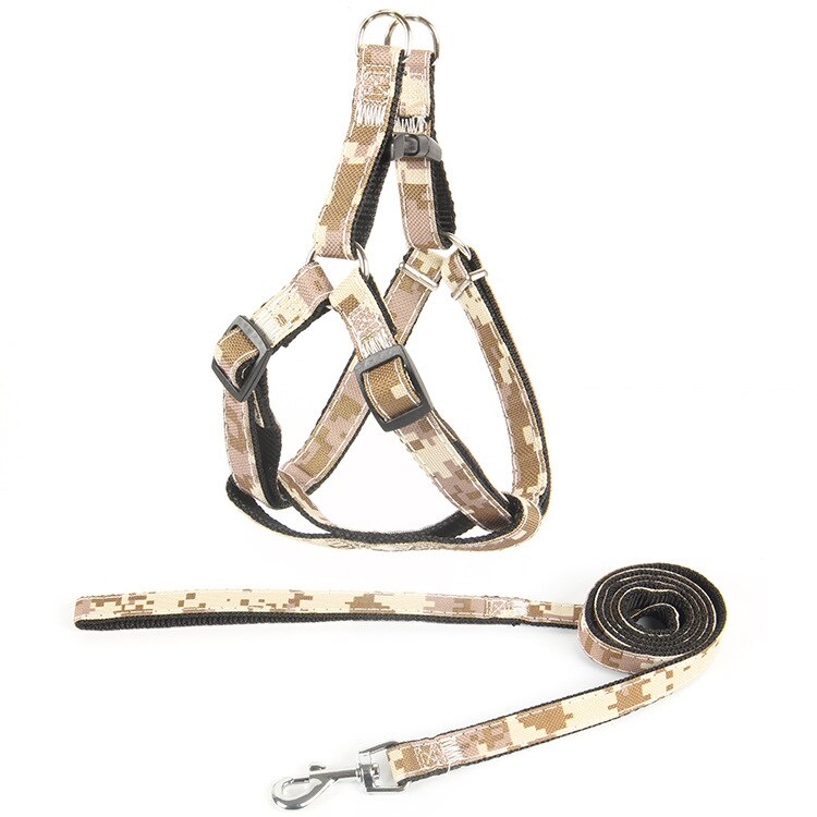 Printing Dogs Cat Harness And Leash Set Puppy Dog Chain Collar Belt Strap Pets Accessories Yorkshire Terrier Perros Productos: Khaki / XL