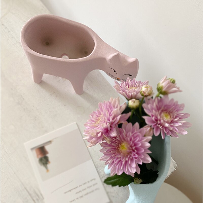 Mignon chat queue bonsaï pot de fleurs dessin animé Animal en céramique Vase personnalité Cactus plante succulente Poted bureau jardin décoration