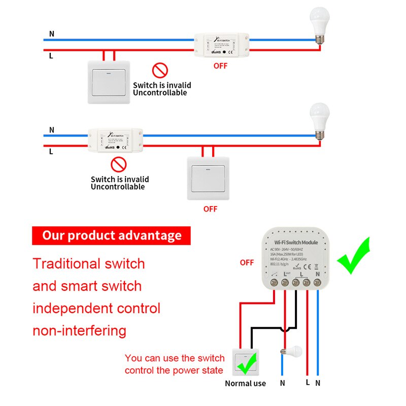 Wifi inteligente interruptor de luz universal disjuntor vida inteligente/tuya app trabalho controle remoto sem fio com alexa google casa diy 1/2way