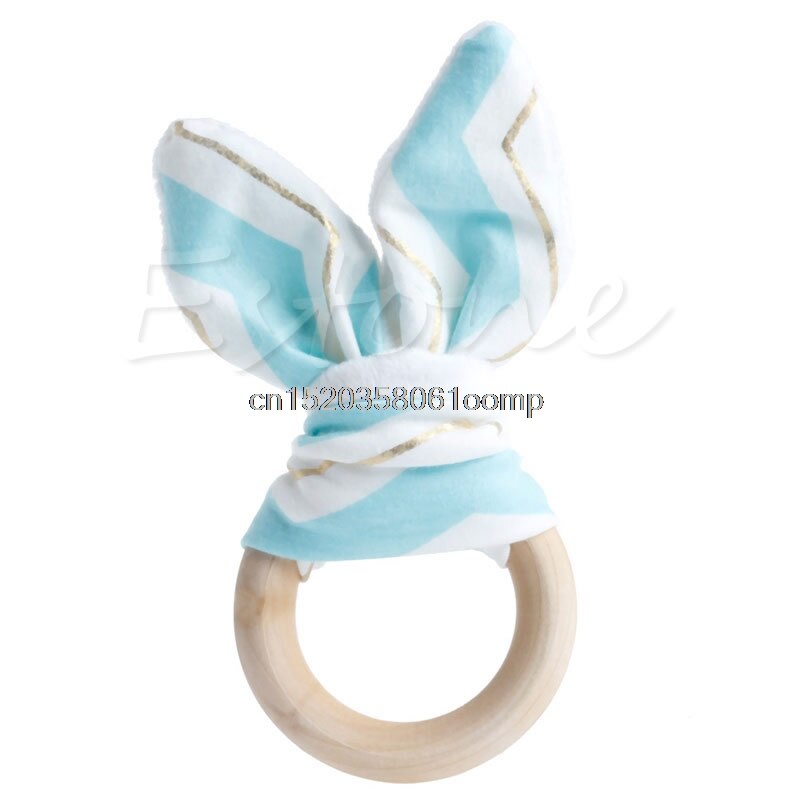 Håndlaget tre naturlig baby tannring ring chewie teether bunny sensorisk leketøy  u50f