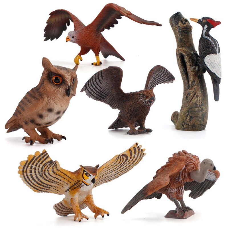 Simulated Bald Eagle Owl Model Realistic Bird Figurines Action Figure Collection L41D: 6SET