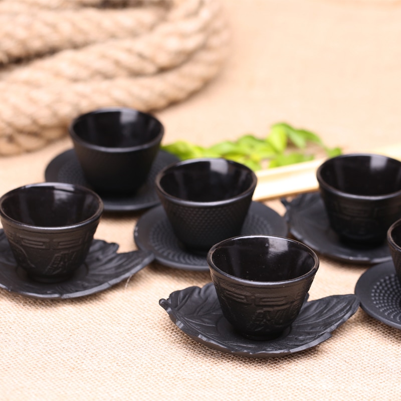 Drinkware japansk stil støbejern te kop og underkop sæt tunge cupcup teacup metalunderlag te øl kaffekop