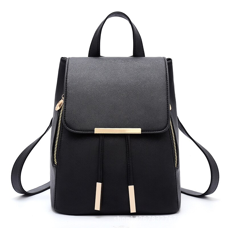 Backpack Women Pu Leather Female Backpacks Teenager School Bags Mochila Feminina Rucksack Mochilas Mujer: Black